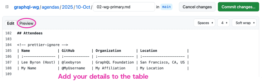 Create pull request to the agenda